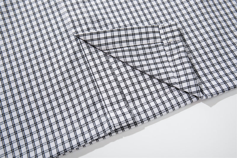 Men's Plaid Short Sleeve Shirt with Drawstring Hem | Oversized Workwear Style