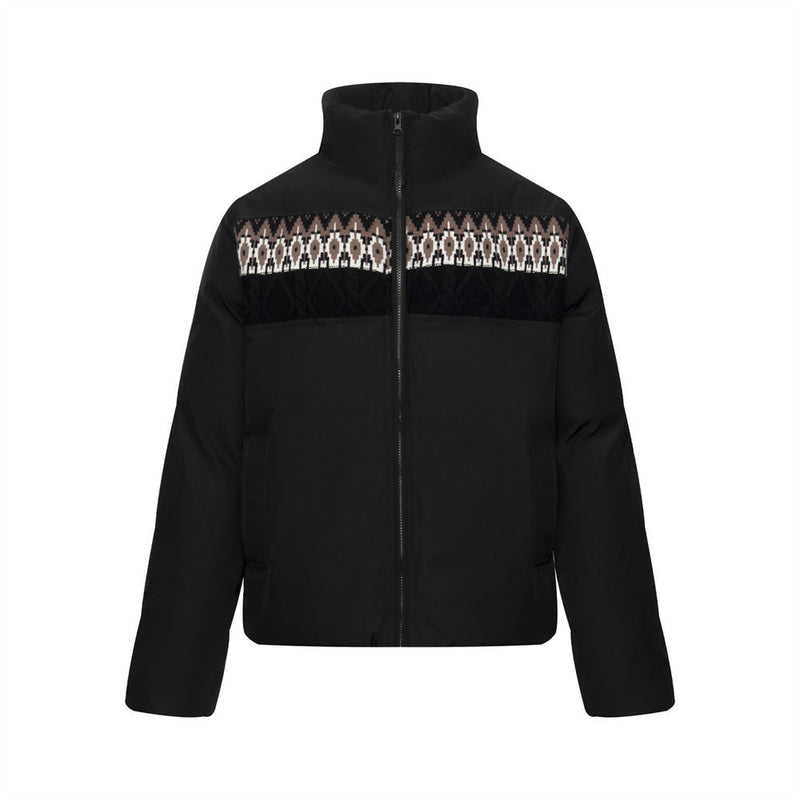 Men's Oversized Puffer Jacket with Fair Isle Knit Panel & Stand Collar