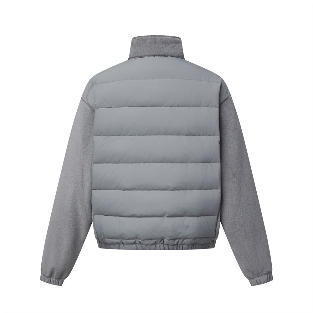 Herren-Hybrid-Pufferjacke mit Fleeceärmeln, Stehkragen und Doppelzipper