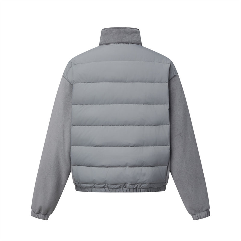 Herren-Hybrid-Pufferjacke mit Fleeceärmeln, Stehkragen und Doppelzipper