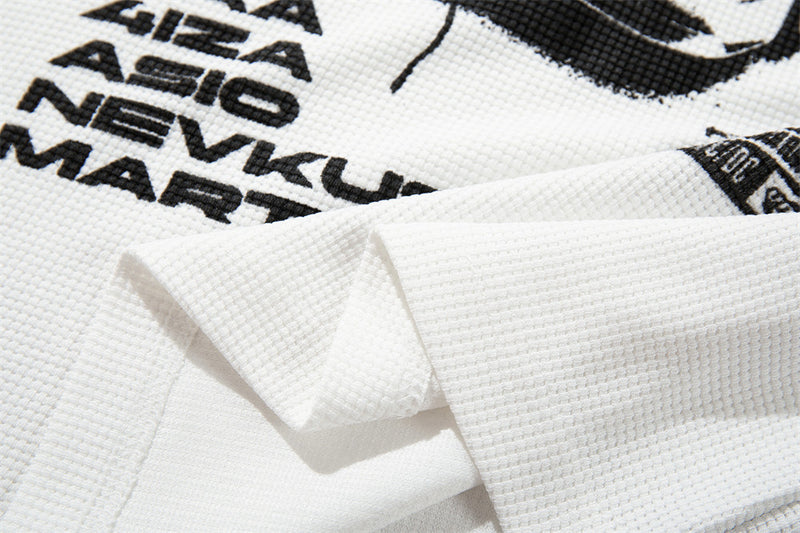 Men's Graphic Long-Sleeve Raglan T-Shirt – White & Black Waffle-Knit Colorblock