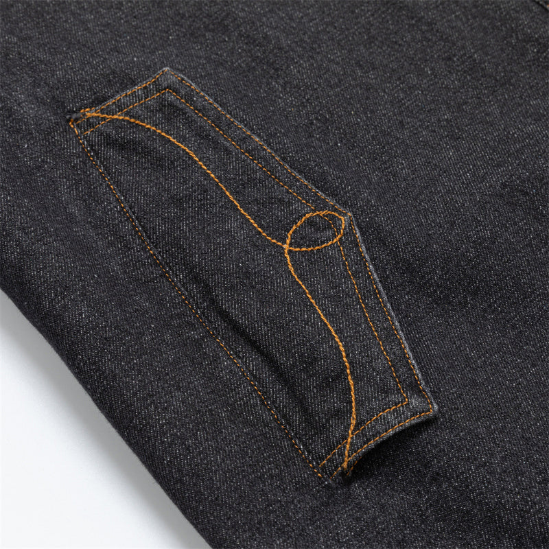Black Denim Jacket with Embroidered Stitch Detail and Studded Accents