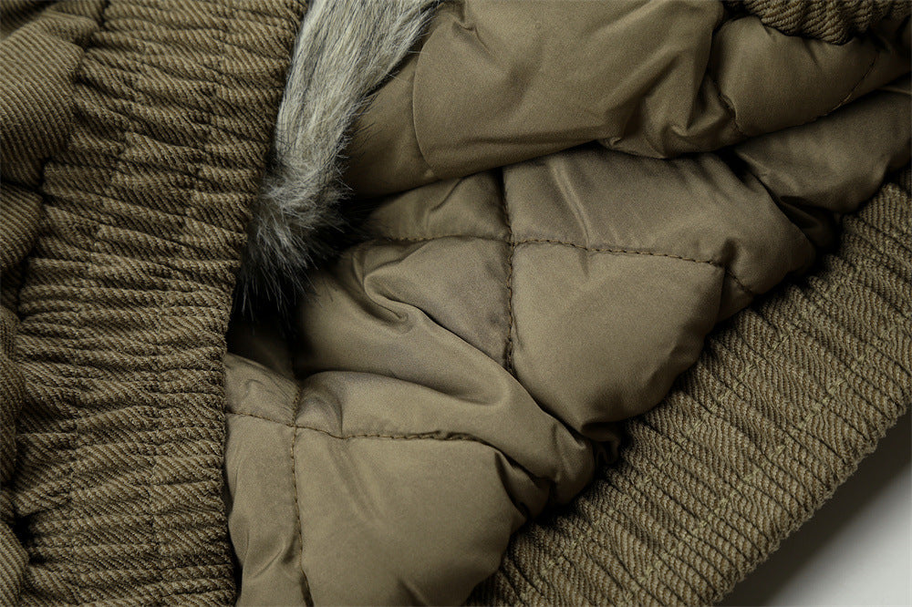 Veste homme doublée sherpa, bomber à col en fourrure avec écusson croix et détails à boucle