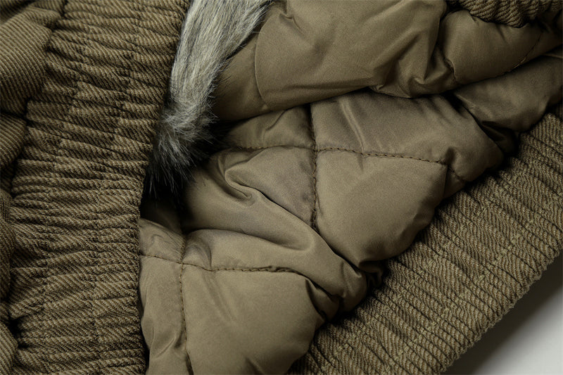 Veste homme doublée sherpa, bomber à col en fourrure avec écusson croix et détails à boucle