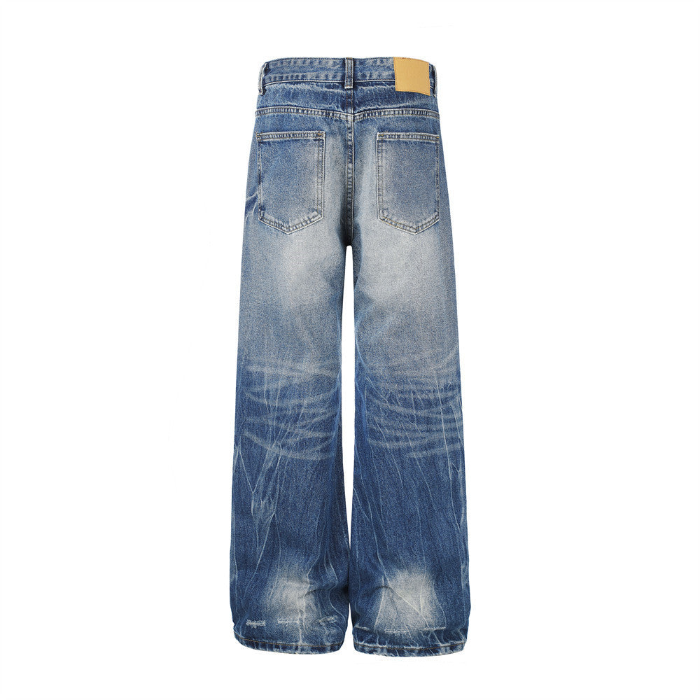 Jeans délavés usés à jambes larges – Denim vintage punk délavé pour homme