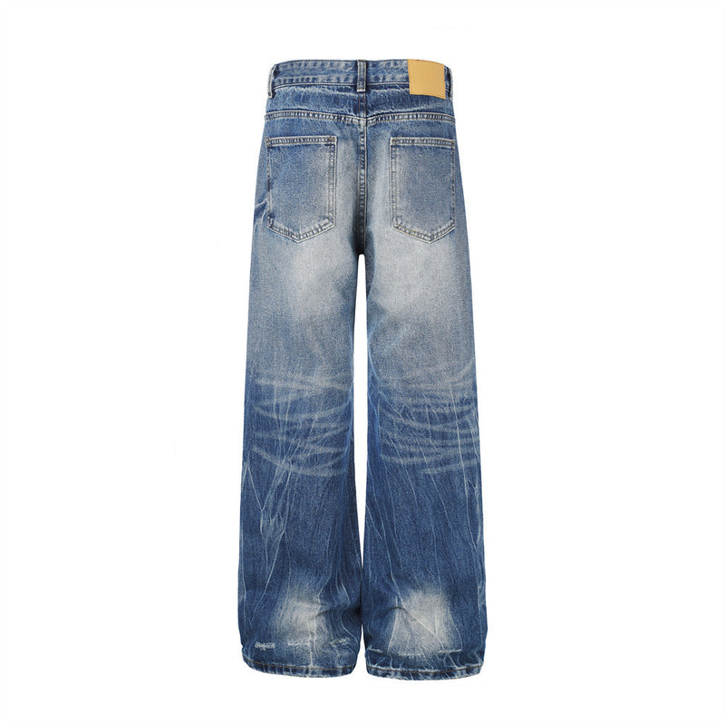 Jeans délavés usés à jambes larges – Denim vintage punk délavé pour homme