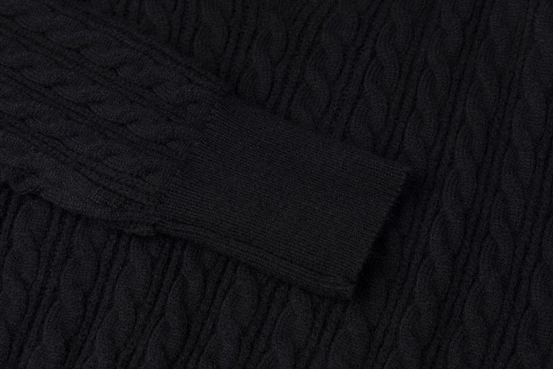 Cable Knit Polo Collar V-Neck Cropped Sweater