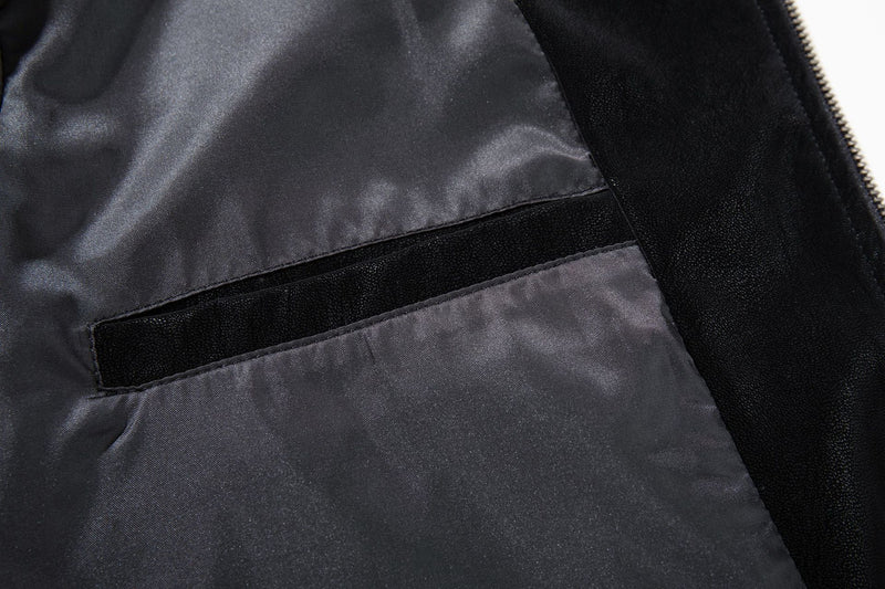Oversized Black Leather Jacket Faux PU Bomber with High Collar