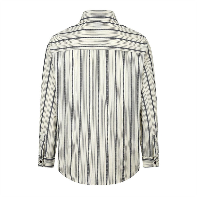 Striped Long-Sleeve Shirt – Vintage American Oversized Button-Up with Pocket