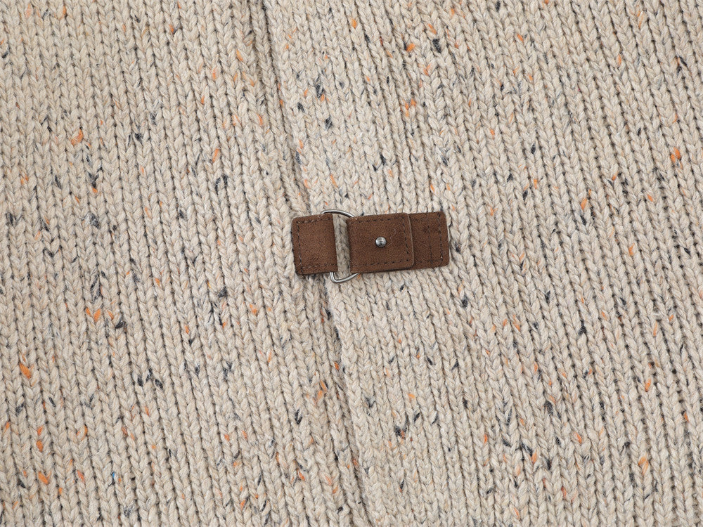 Cardigan en maille à col montant – Pull homme coupe décontractée avec fermeture à boucles en cuir