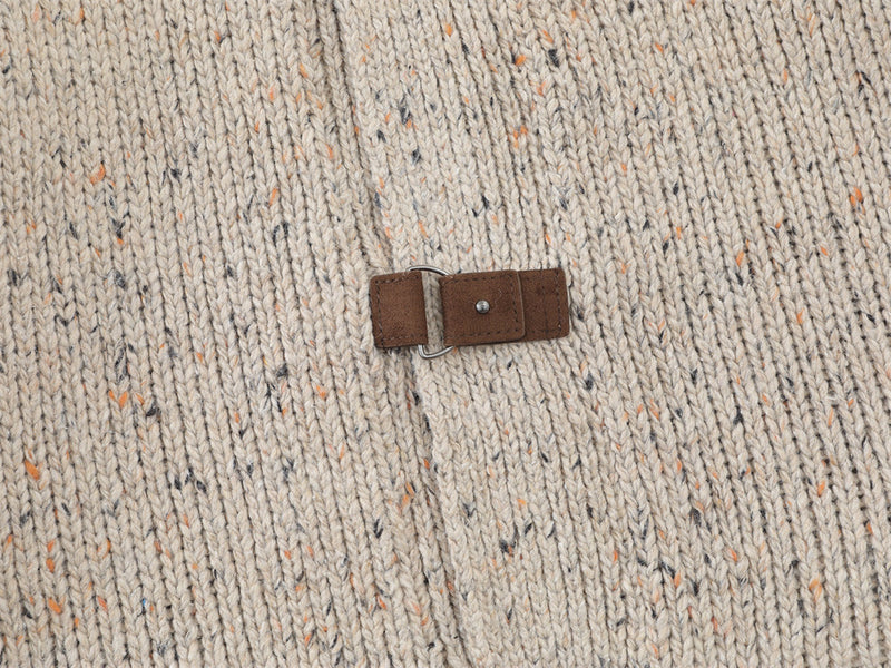 Cardigan en maille à col montant – Pull homme coupe décontractée avec fermeture à boucles en cuir