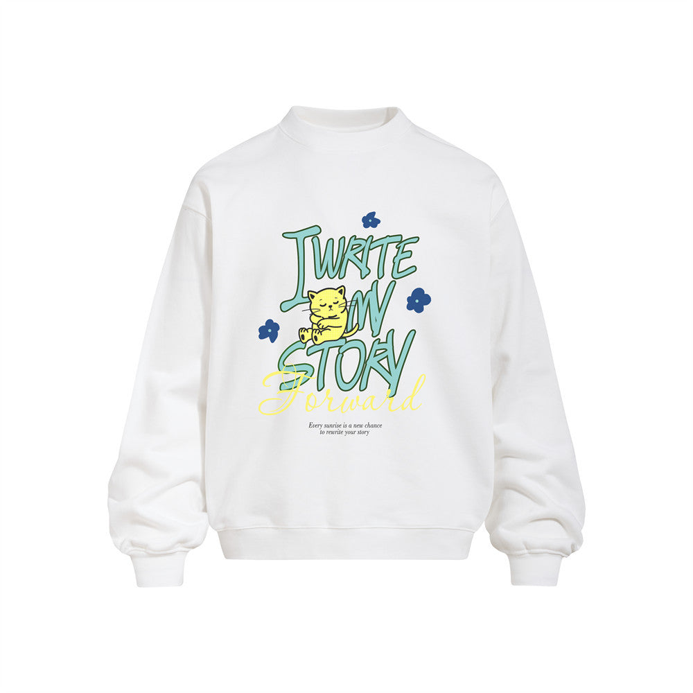 Cartoon Cat Print Crewneck Sweatshirt – Oversized Relaxed Fit