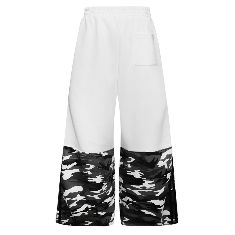Men's Wide-Leg Track Pants with Camo Print, Cross Graphic & Side Stripes