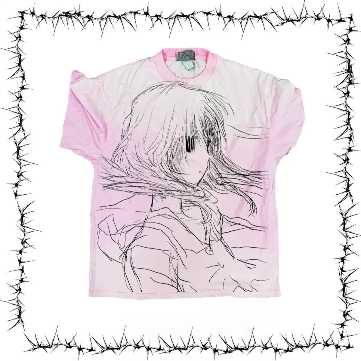 T-shirt oversize à motif intégral « Anime Sketch Girl » délavage vintage bleu ciel