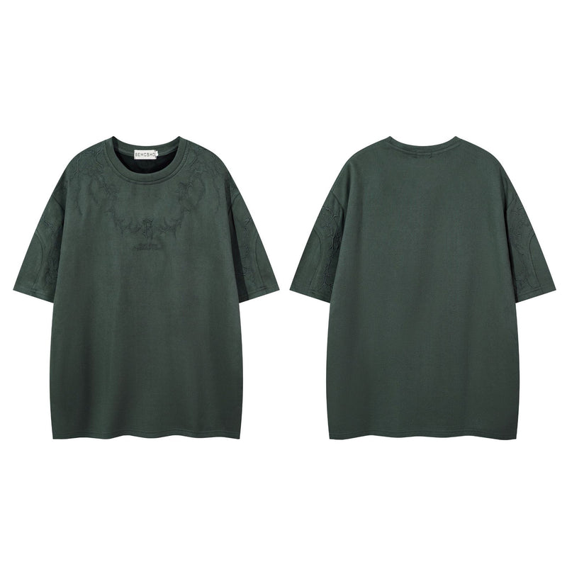 Oversized Gothic-T-Shirt mit Dornenstickerei – Kurzarmshirt im American-Streetwear-Stil