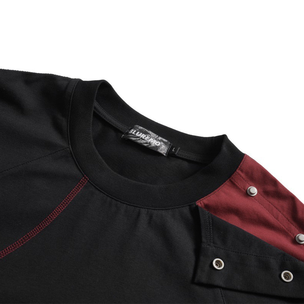 Oversized Irregular Stitch Contrast Snap-Shoulder T-Shirt