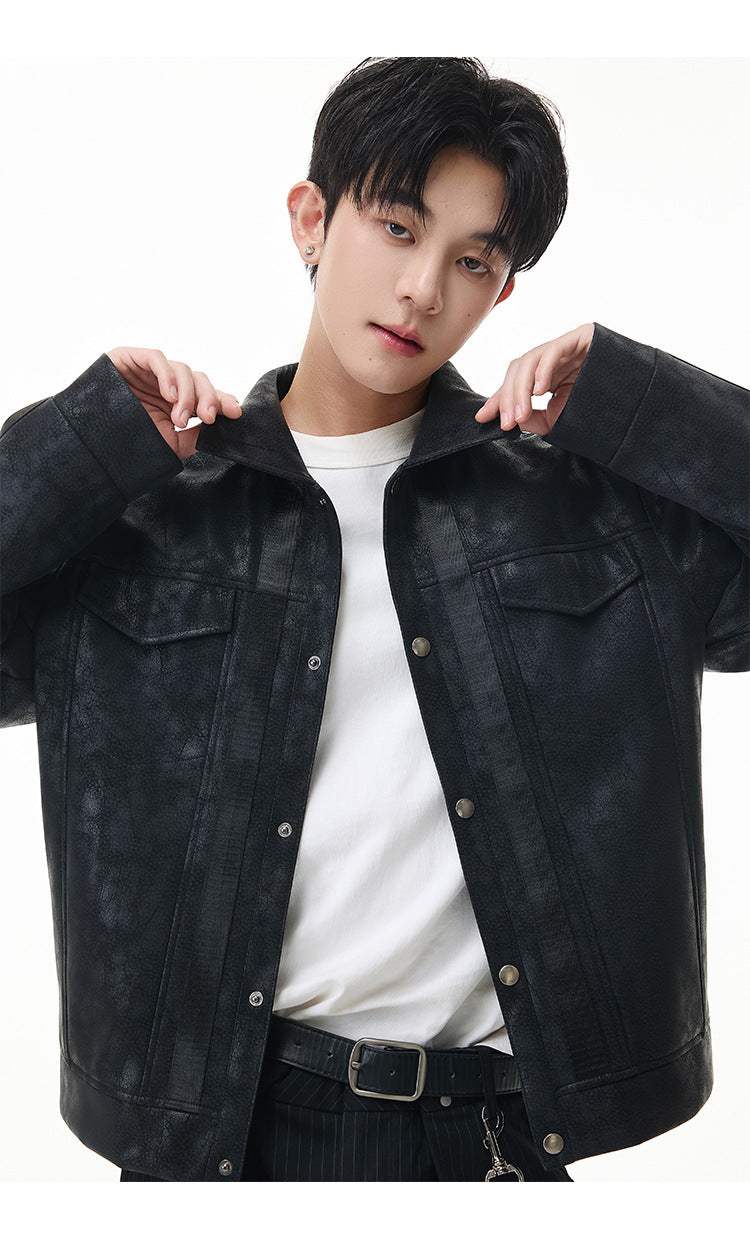 Veste trucker noire en similicuir PU – Style punk streetwear et moto