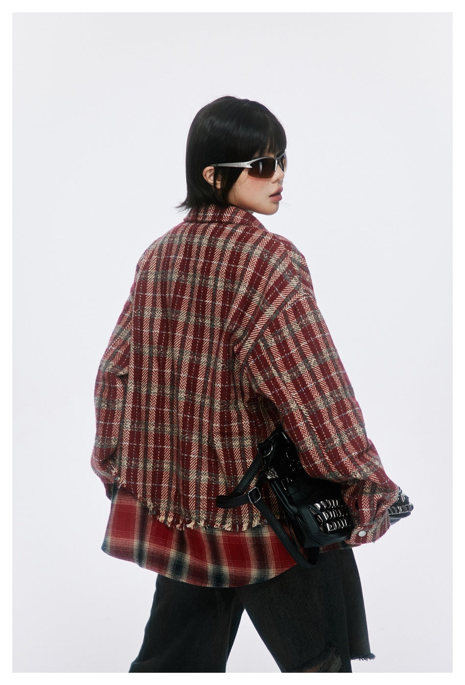 Vintage Plaid Patchwork Fringe Jacket – Oversized Unisex Overshirt