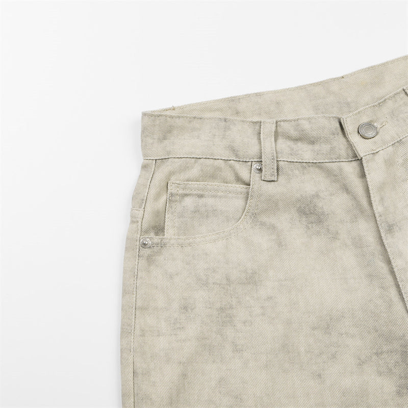 Pantalon droit wide leg – Homme, kaki délavé à l’acide, coupe décontractée et effet usé