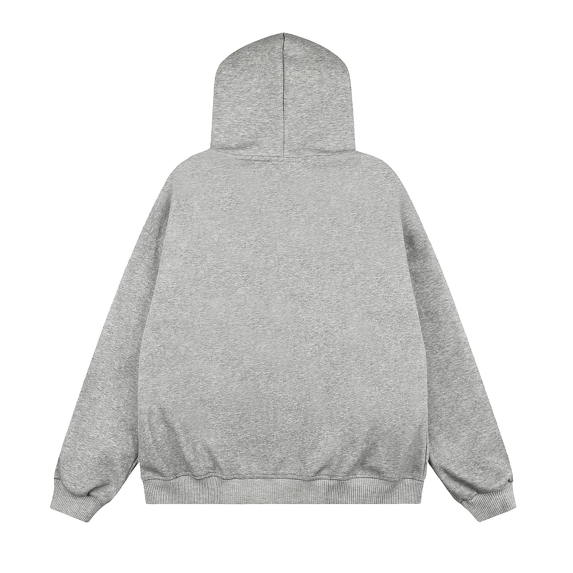 Hoodie zippé avec bordure de capuche en fausse fourrure et imprimé microphone – Gris chiné