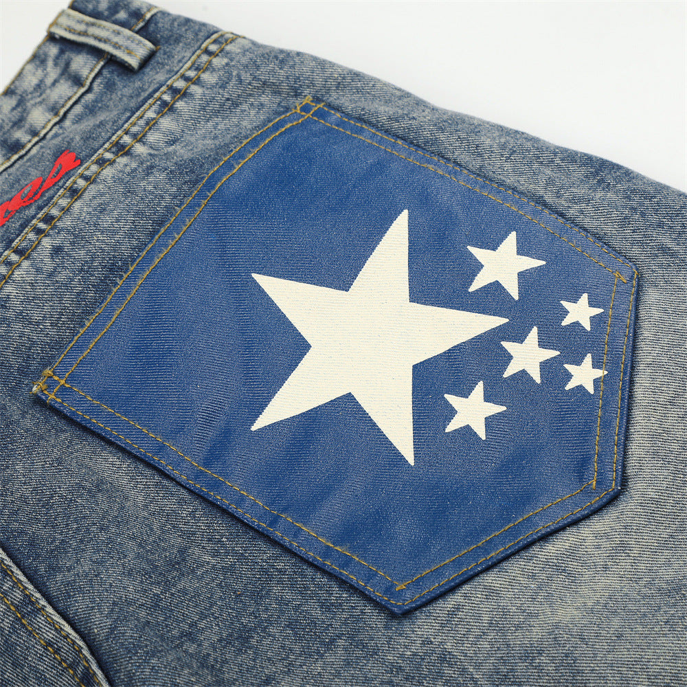 Jean barrel large pour homme – Denim punk streetwear oversize avec motif au dos
