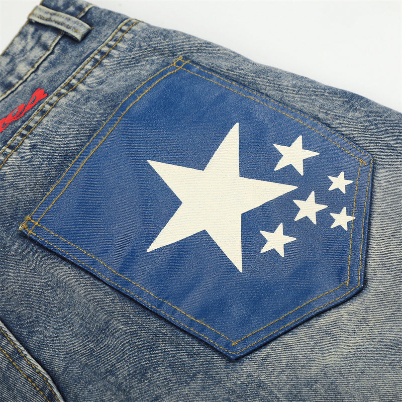 Jean barrel large pour homme – Denim punk streetwear oversize avec motif au dos