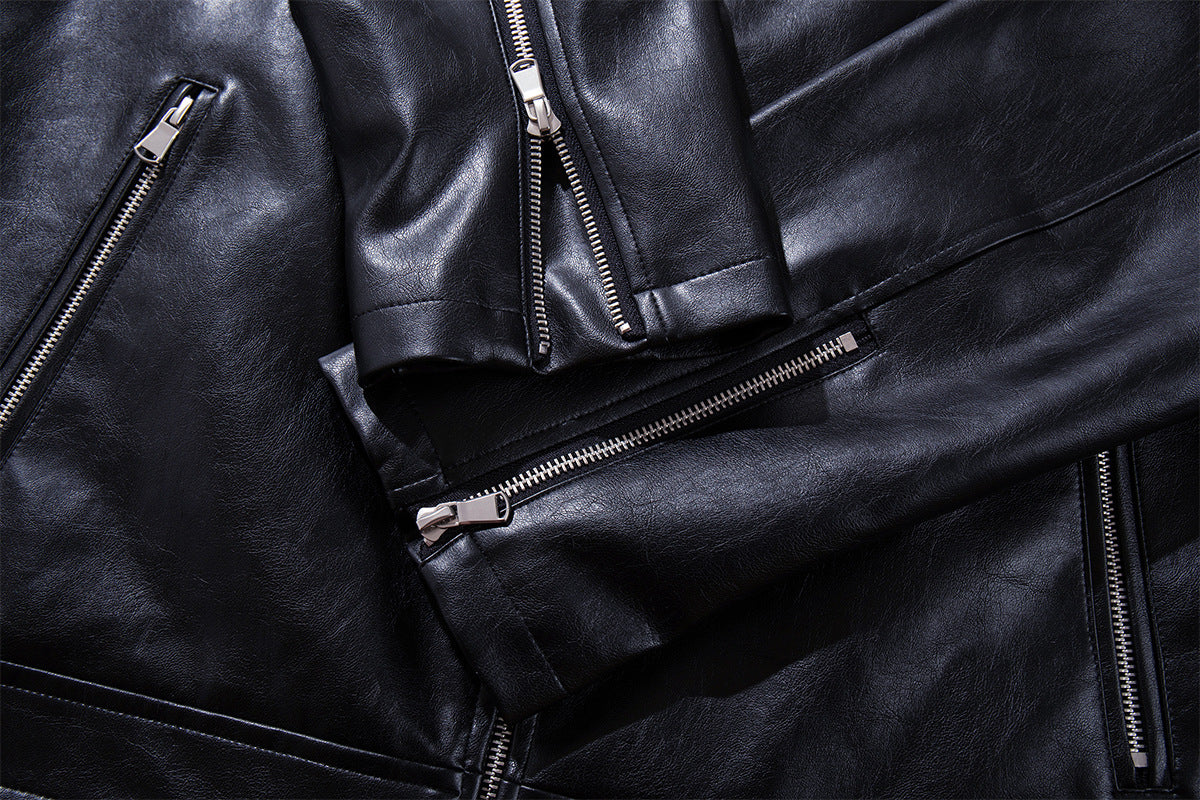 Men's Black Faux Leather Moto Jacket – Relaxed Fit Biker Style