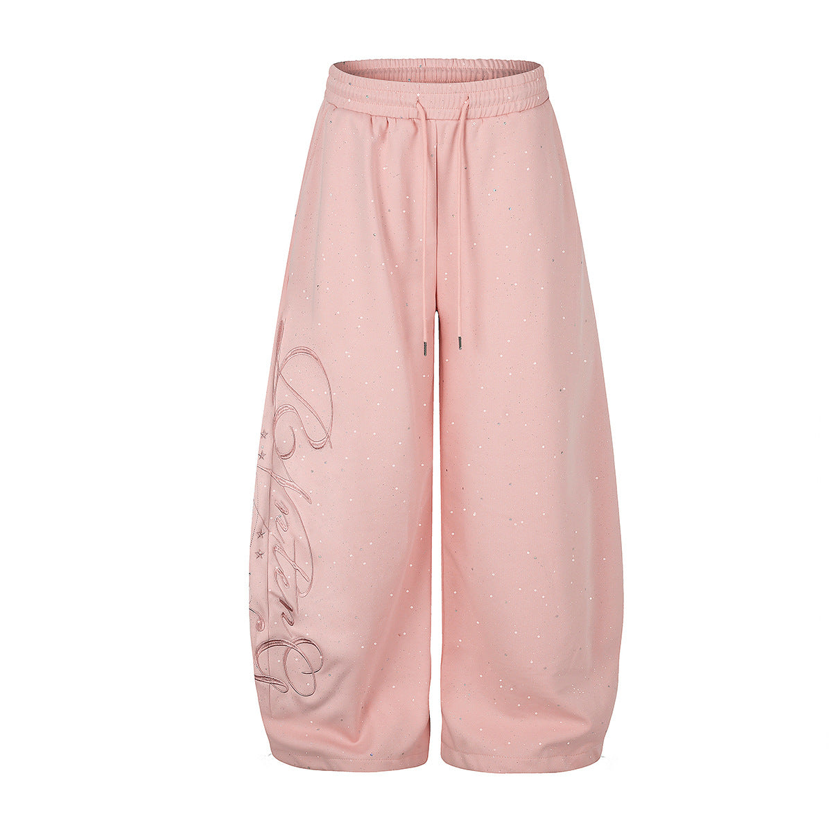 Wide-Leg Sweatpants with Glitter Speckle Fabric & Script Graphic
