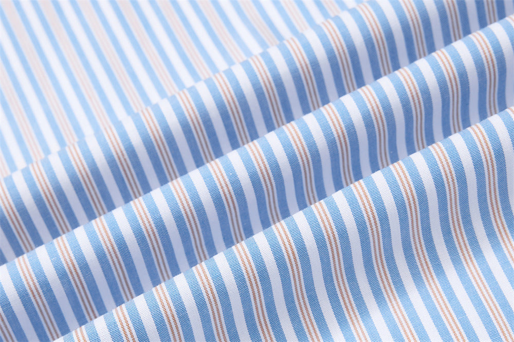 Blue Striped Button-Down Shirt with Beach Embroidery & Denim Collar