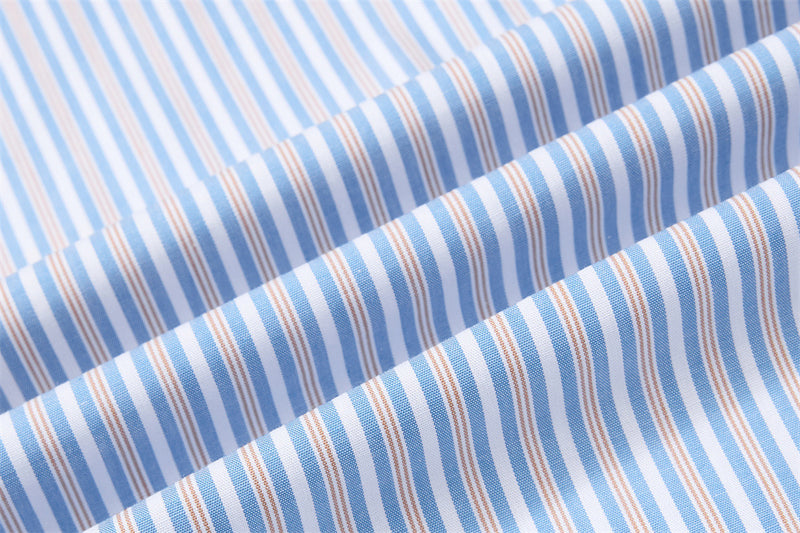 Blue Striped Button-Down Shirt with Beach Embroidery & Denim Collar