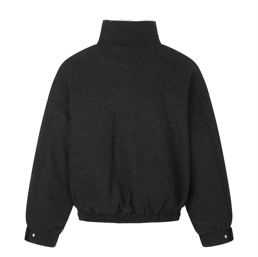 Men's Wool-Blend Sherpa-Lined Stand Collar Bomber Jacket