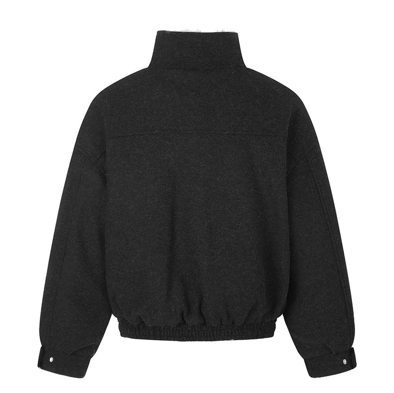 Men's Wool-Blend Sherpa-Lined Stand Collar Bomber Jacket