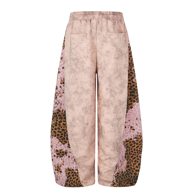 Tie-Dye Leopard Print Patchwork Wide-Leg Sweatpants