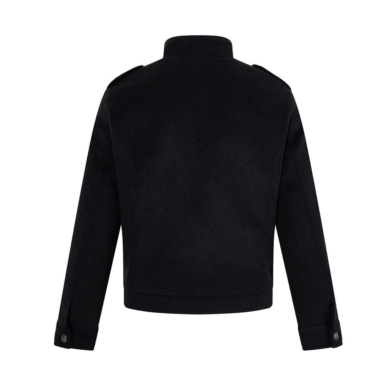 Veste militaire en laine pour homme – Noire, croisée, col montant et coupe courte