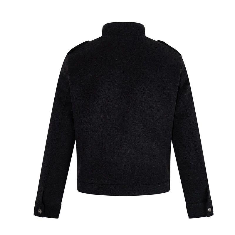 Veste militaire en laine pour homme – Noire, croisée, col montant et coupe courte