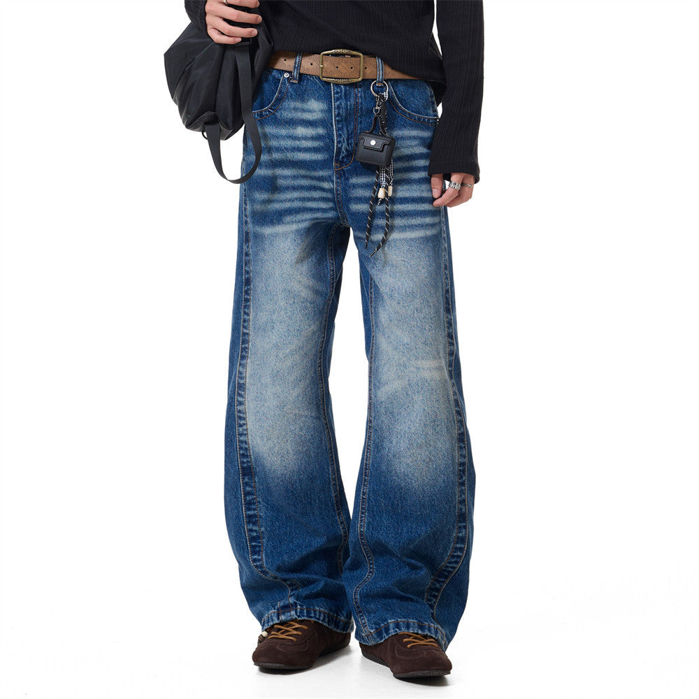 Herren Vintage-Washed-Wide-Leg-Flare-Jeans – Entspannte Passform, Used-Denim