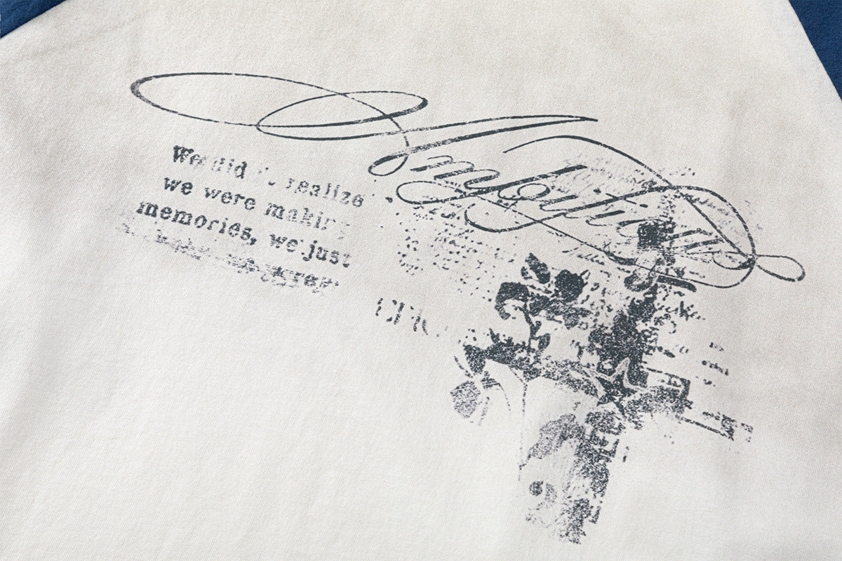 Navy Long Sleeve Shirt – Raglan Star-Print Sleeves Vintage Graphic Tee