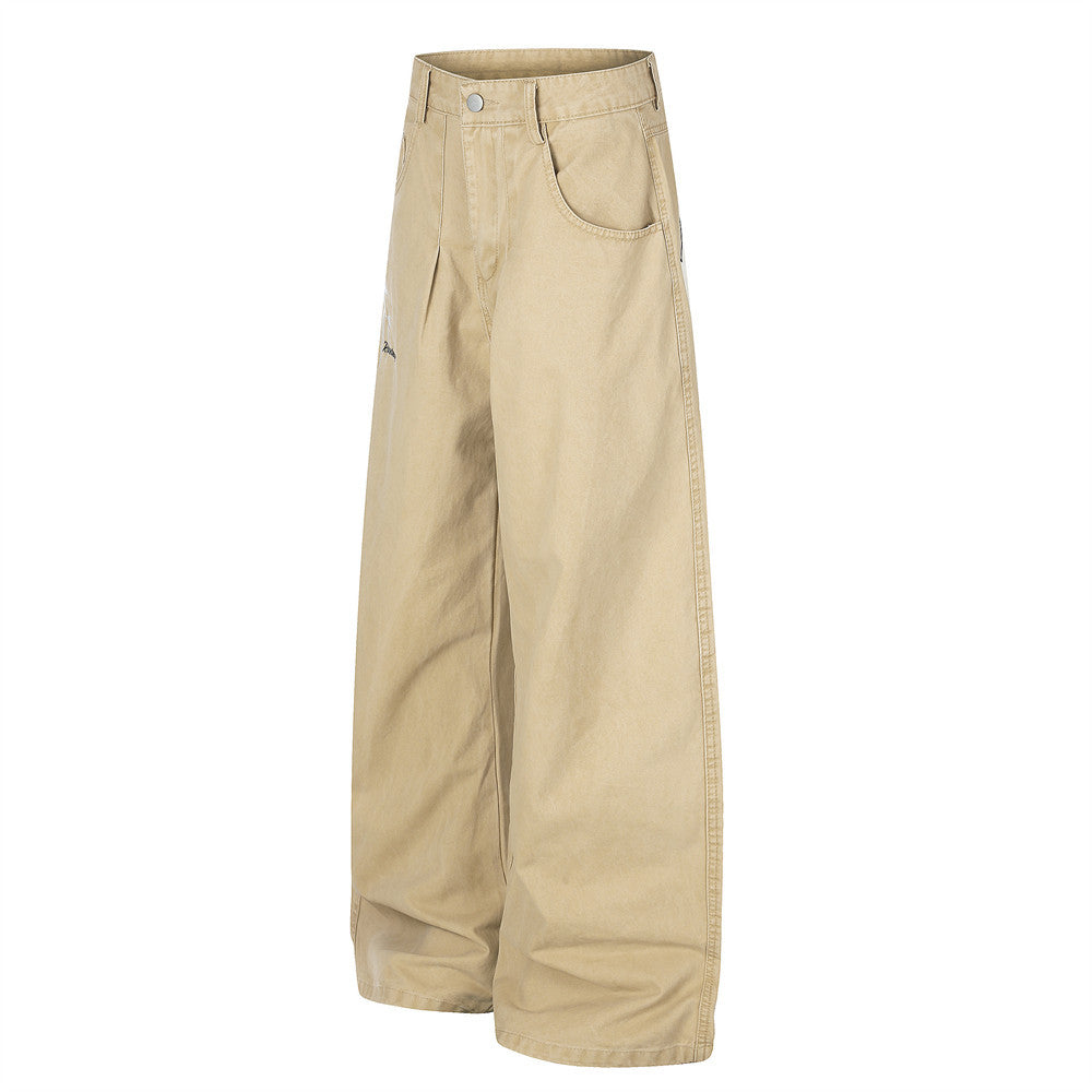 Wide-Leg Men's Pants with Star Embroidery & Cross Back Graphic – Relaxed