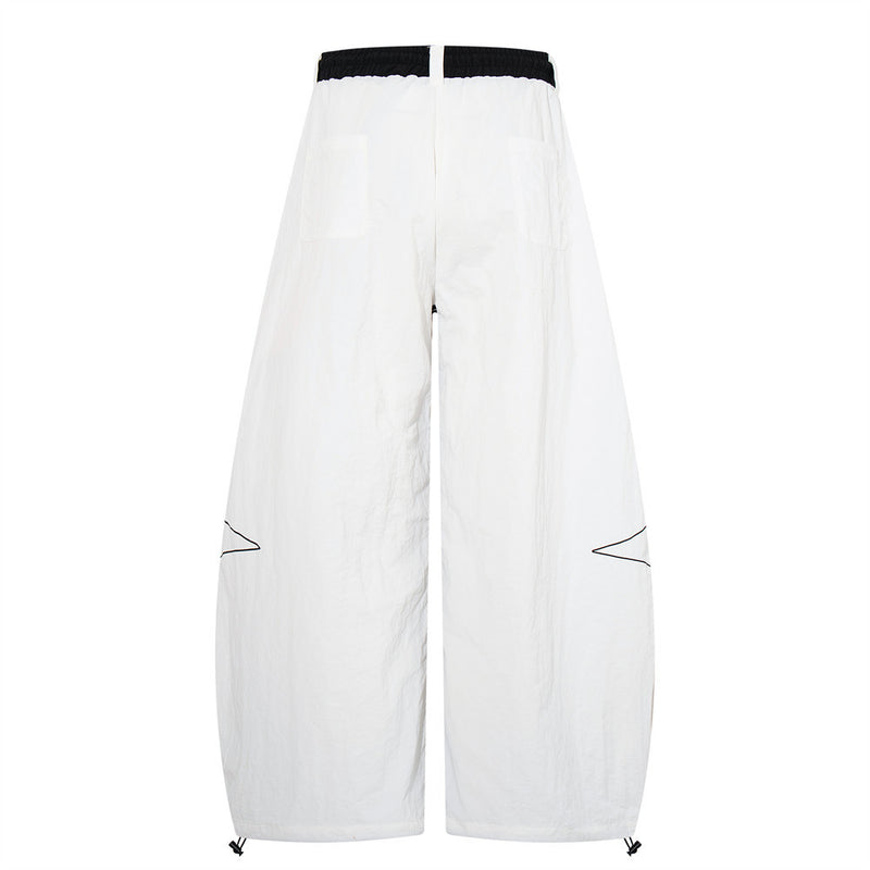 Wide-Leg Parachute Pants with Star Print & Drawstring Hem