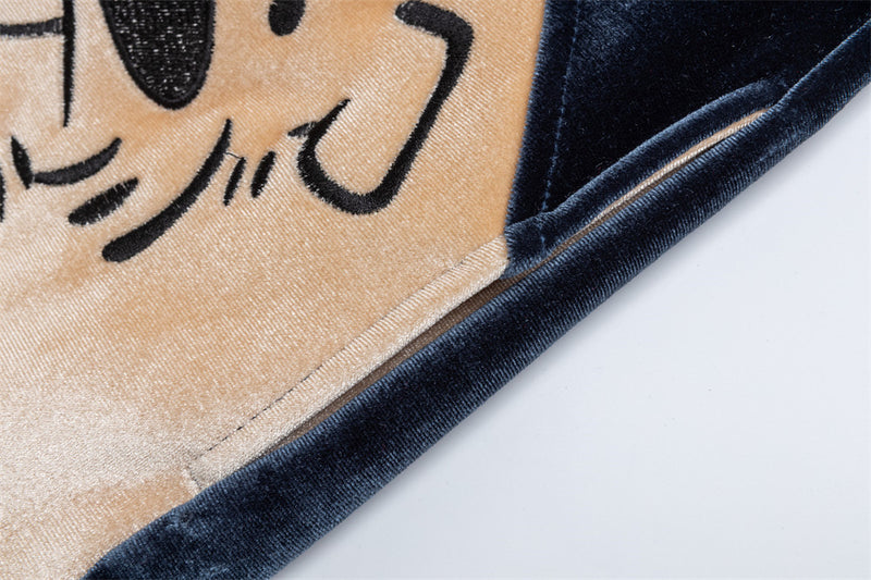 Sudadera de terciopelo con cremallera y estampado de perro de dibujos – Corte oversize color block