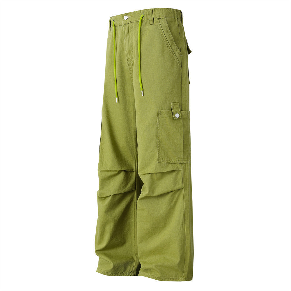 Men's Baggy Cargo Pants – Wide Leg Drawstring Parachute Trousers with