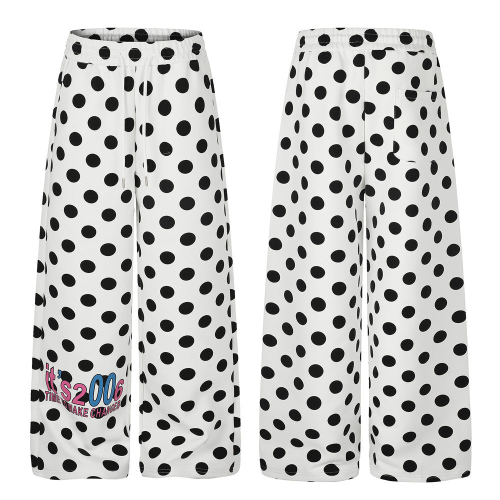 Pantalon de survêtement à jambes larges à pois – Coupe droite oversize, pantalon casual avec lettrage