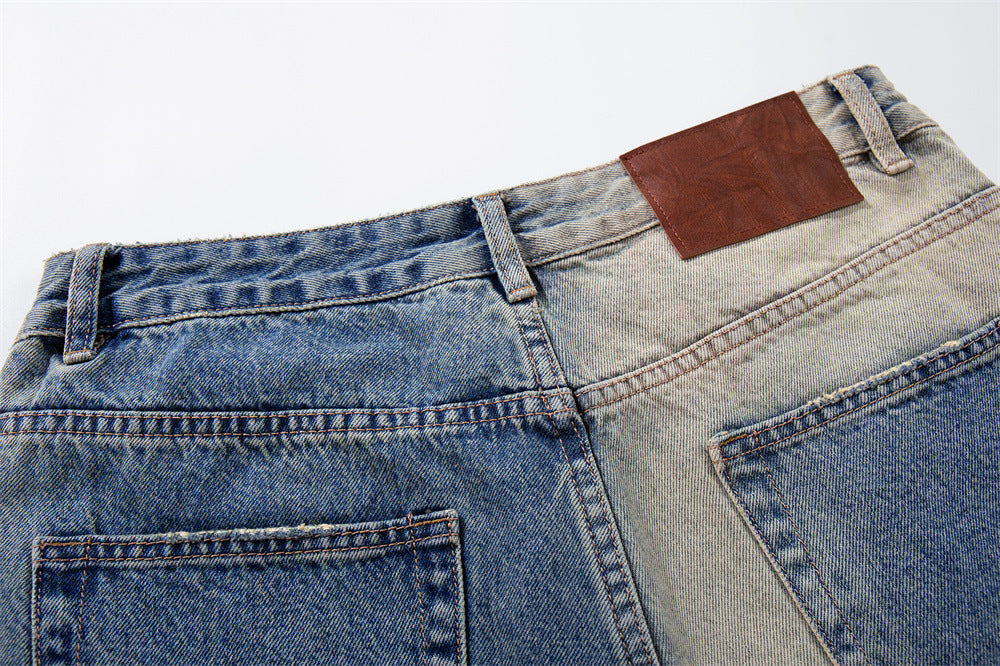 Wide-Leg Jeans with Ocean Embroidery & Gradient Wash