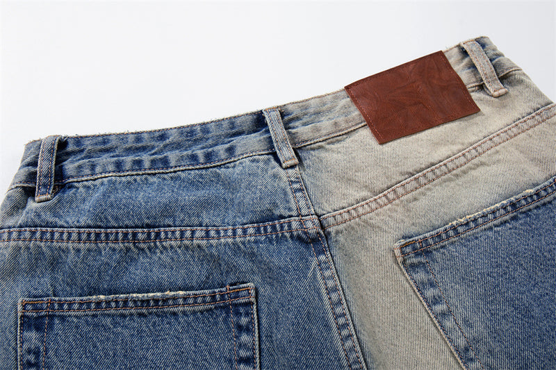 Wide-Leg Jeans with Ocean Embroidery & Gradient Wash