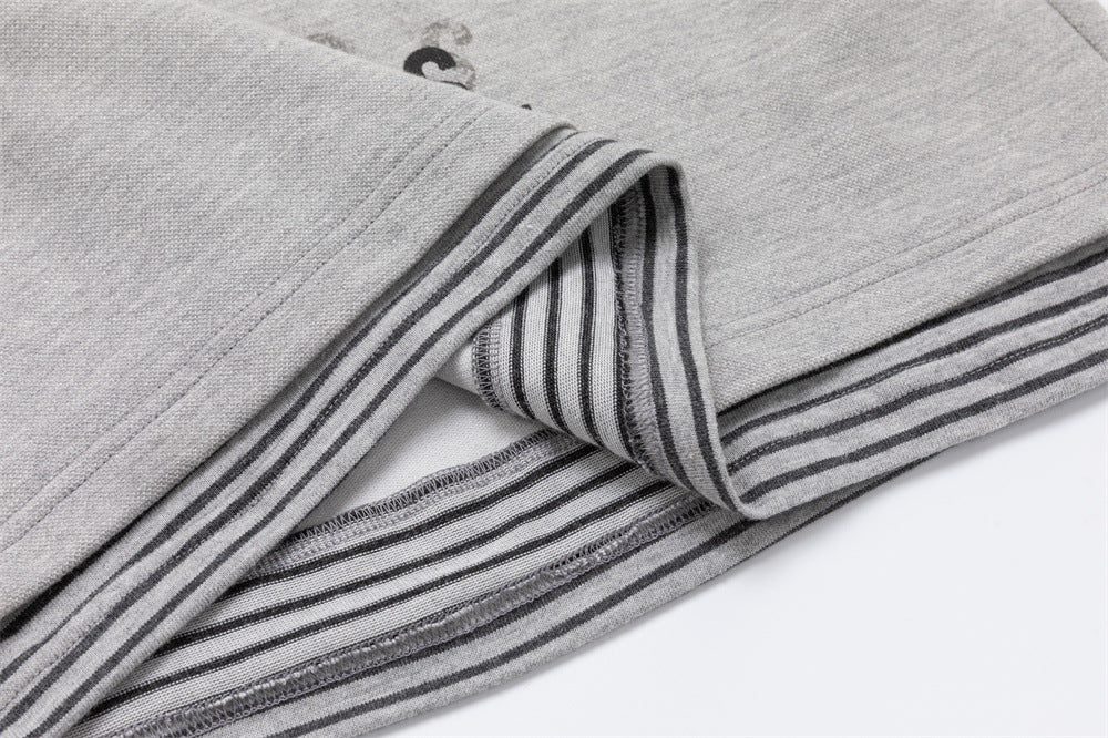 Oversized Faux Two-Piece Polo Sweatshirt with Striped Sleeves and Letter Graphic
