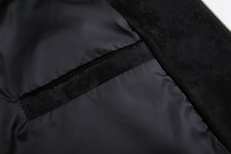 Velvet Detroit Jacket with Leather Collar & Silver Military Buttons