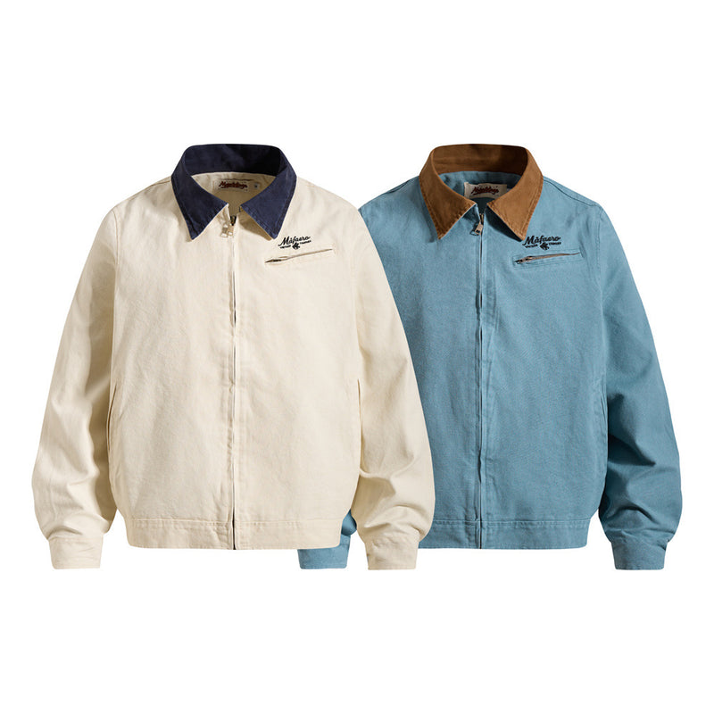 Men's Canvas Workwear Zip Jacket with Contrast Corduroy Collar