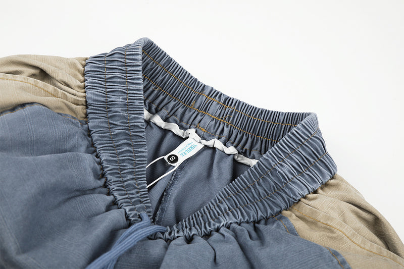 Jean wide leg délavé color block avec écusson étoile – Style street américain décontracté