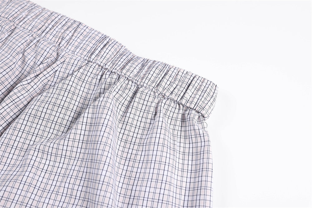 Plaid Wide-Leg Trousers – Men's Relaxed Fit Elastic Waist Pants
