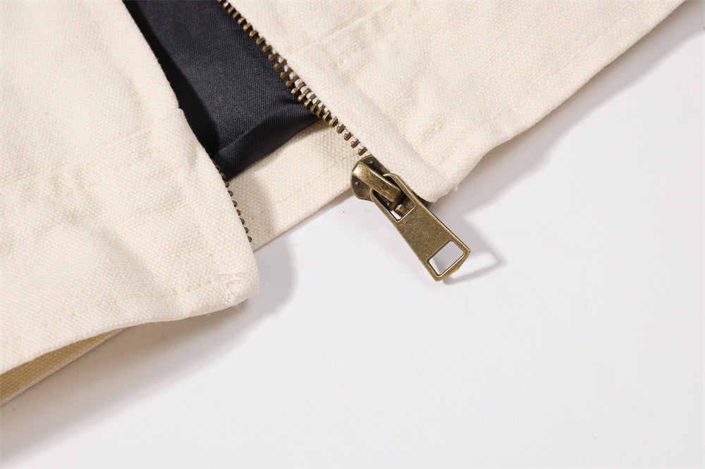 Men's Canvas Workwear Zip Jacket with Contrast Corduroy Collar